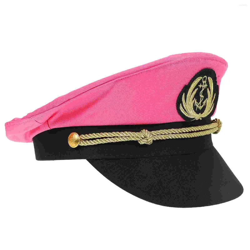 Deep Pink Cotton Captain Hat Embroidered Yacht Party Navy Cap,  Performance Costume Accessory, Fun Boating Gift, Comfortable Summer Headwear