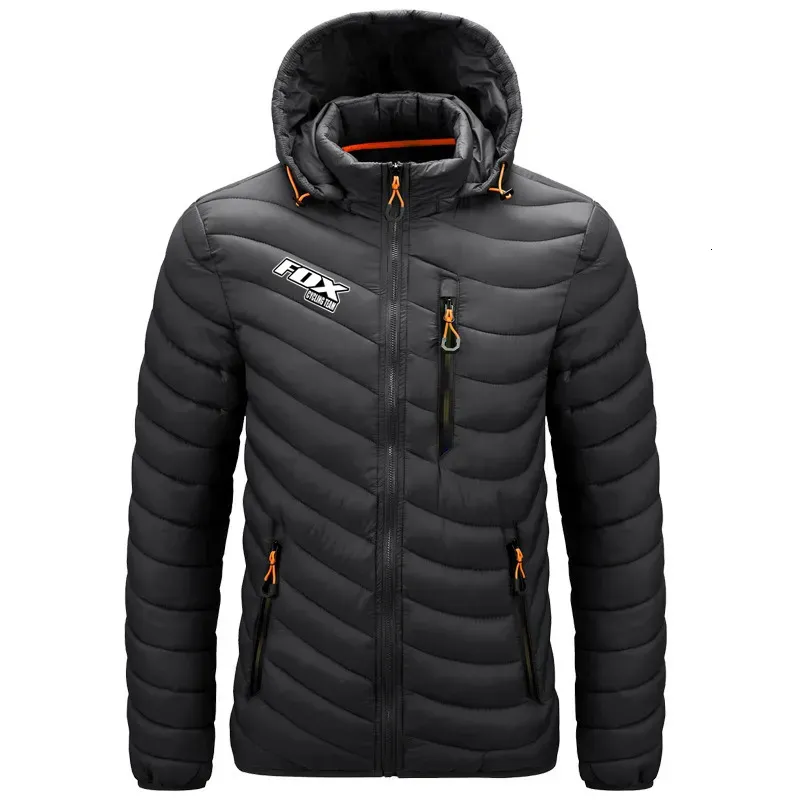 Kurtki rowerowe męskie kurtki termiczna zimowa drużyna z kapturem ciepły płaszcz Outdoer Windbreaker Mountain Rower Cothing MTB Down Jackets 231021