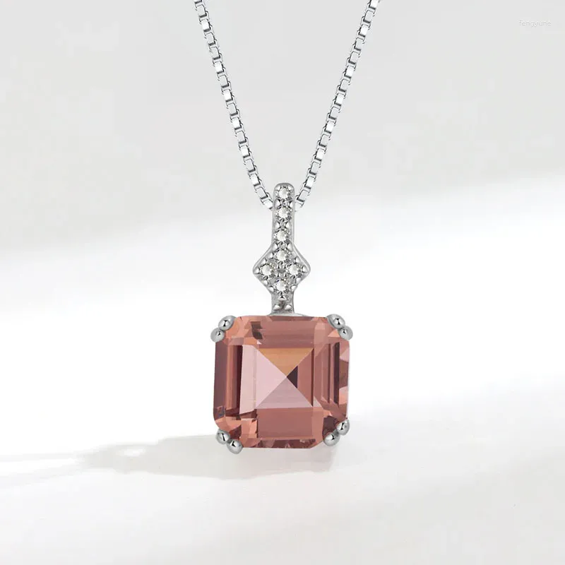 Pendants KOFSAC Shiny Zircon Geometric Square Light Brown Pendant Necklace For Women Fashion 925 Silver Wedding Party Bridal Fine Jewelry