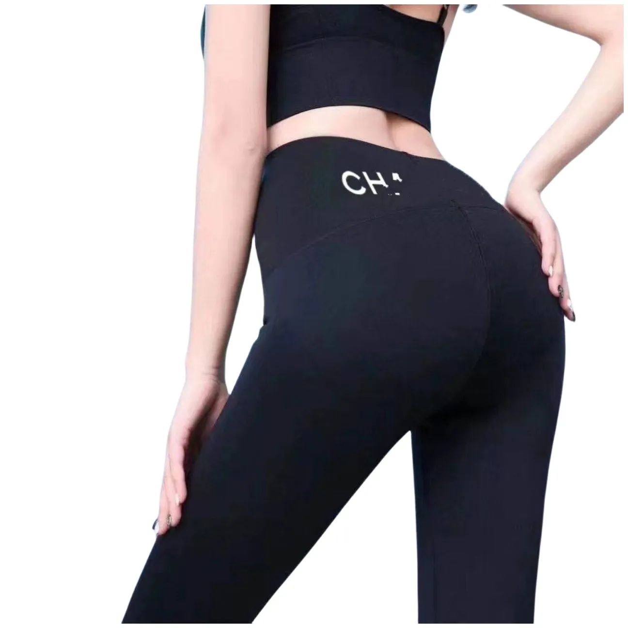 Kvinnors elastiska midja tunika bodycon brev tryck yoga sport leggings byxor smlxl