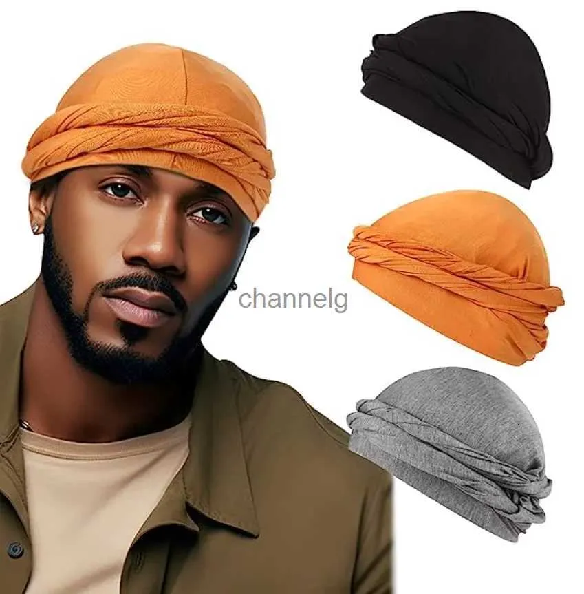 Beanie/Skull Caps Pullover Turban For Men Vintage Head Wraps For Men Stretch Modal And Satin Turban Scarf Tie For Hair YQ231023