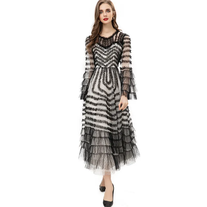 Runway Dresses For Women O Neck Long Flare Sleeves... From Xbeauty, $91.54 