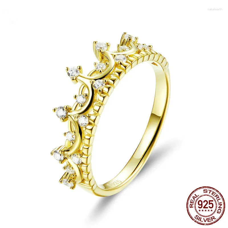 Met Zijstenen Panmoer Authentieke 925 Sterling Zilveren Prinses Kroon Goud Kleur Ringen Voor Vrouwen Trouwring Sieraden Anel SCR493