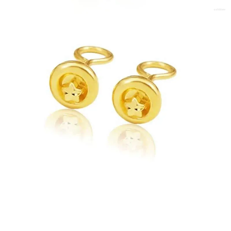 Stud Earrings Solid 999 24K Yellow Gold Women Round Star