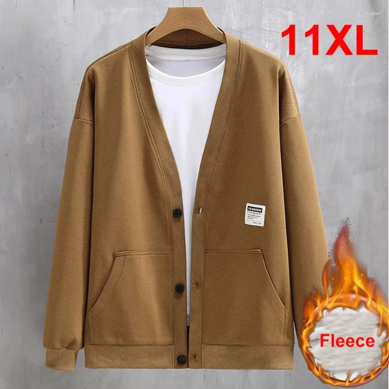 Giubbotti da uomo Autunno Inverno Giacca in pile da uomo con scollo a V Baseball Plus Size 10XL 11XL Moda Casual Cappotto di colore solido Maschile