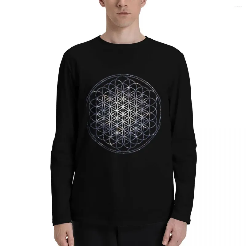 Kwiat życia mężczyzn - Sacred Geometry Star Cluster T -shirty z długim rękawem