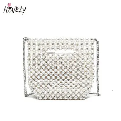 Evening Bags Handmade Women Pearl Bags Designer Beaded Shoulder Bags Charm White Pearls Crossbody Bag Luxury Lady Evening Clutch Purse 231019