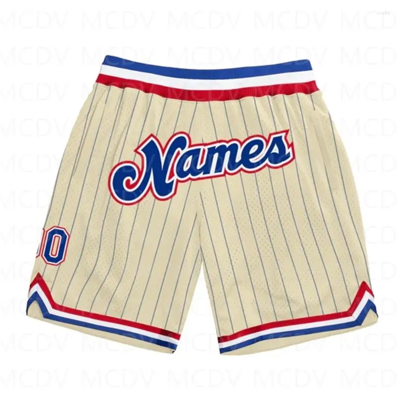 Men's Shorts Custom Royal Pinstripe Royal-Red Authentic Basketball 3D All Over Printed Quick Drying Beach