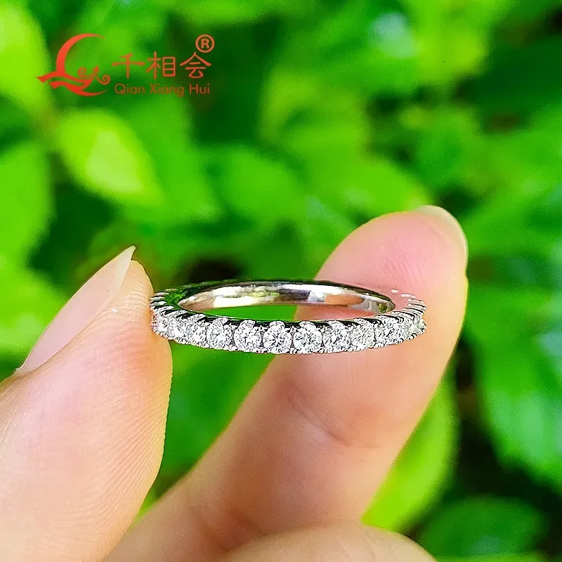 Anneaux de mariage solide 2mm bague complète bande 925 en argent Sterling blanc rond diamant bijoux cadeau datation fête femmes 231021