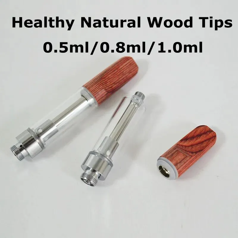 Wood Cartridge 0.5ml 0.8ml 1.0ml Ceramic Cartridges 510 Thread Atomizer Wood-tip Empty Disposable Vaporizer Pen Foam Tray Packaging Vape Carts