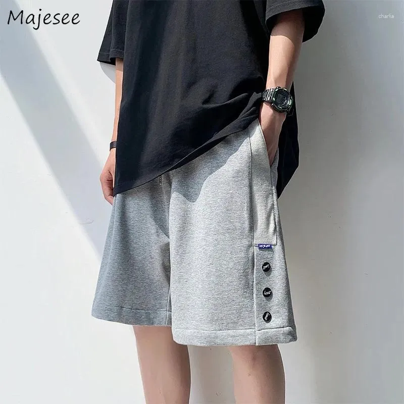 Herr shorts män knapp kroppsbyggande elastisk midja baggy rak casual all-match chic ins manliga byxor enkel koreansk stil