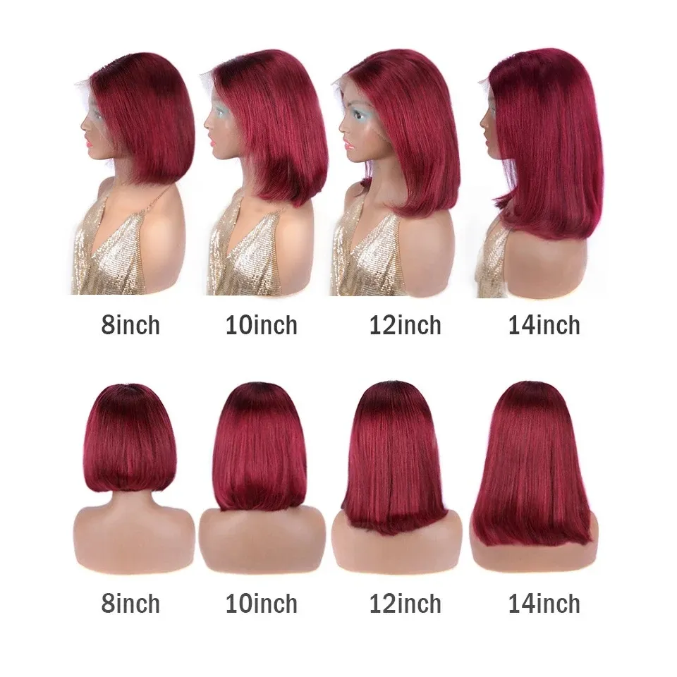 Burgunder Rote Bob-Perücke Mit Echthaar & Spitzenfront – Voll & Weich – 180 % Dichte – 13x4 HD Lace – Kurz & Gerade