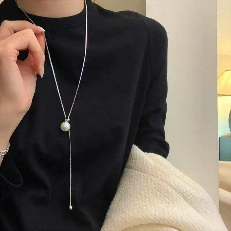 Pendentif Colliers Femmes Long Collier avec une seule perle Gland réglable Chaîne de pull de mode