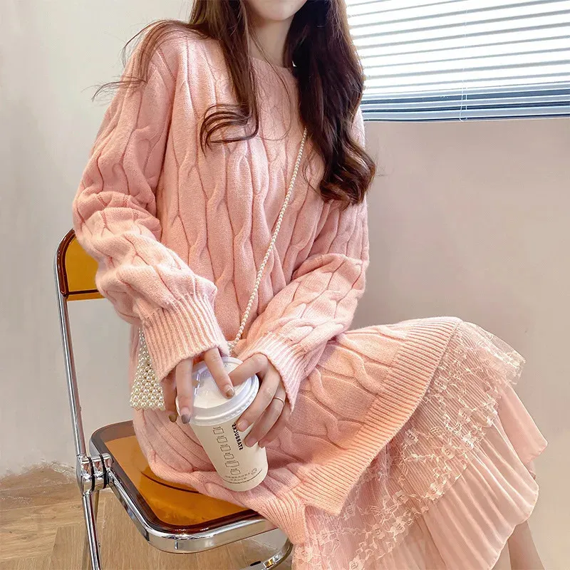 knee length dresses for ladies Womens Cashmere Wrap Dress Ribbed Knit Long Sleeve V Neck Midi Dresses Beige / XL main image 0
