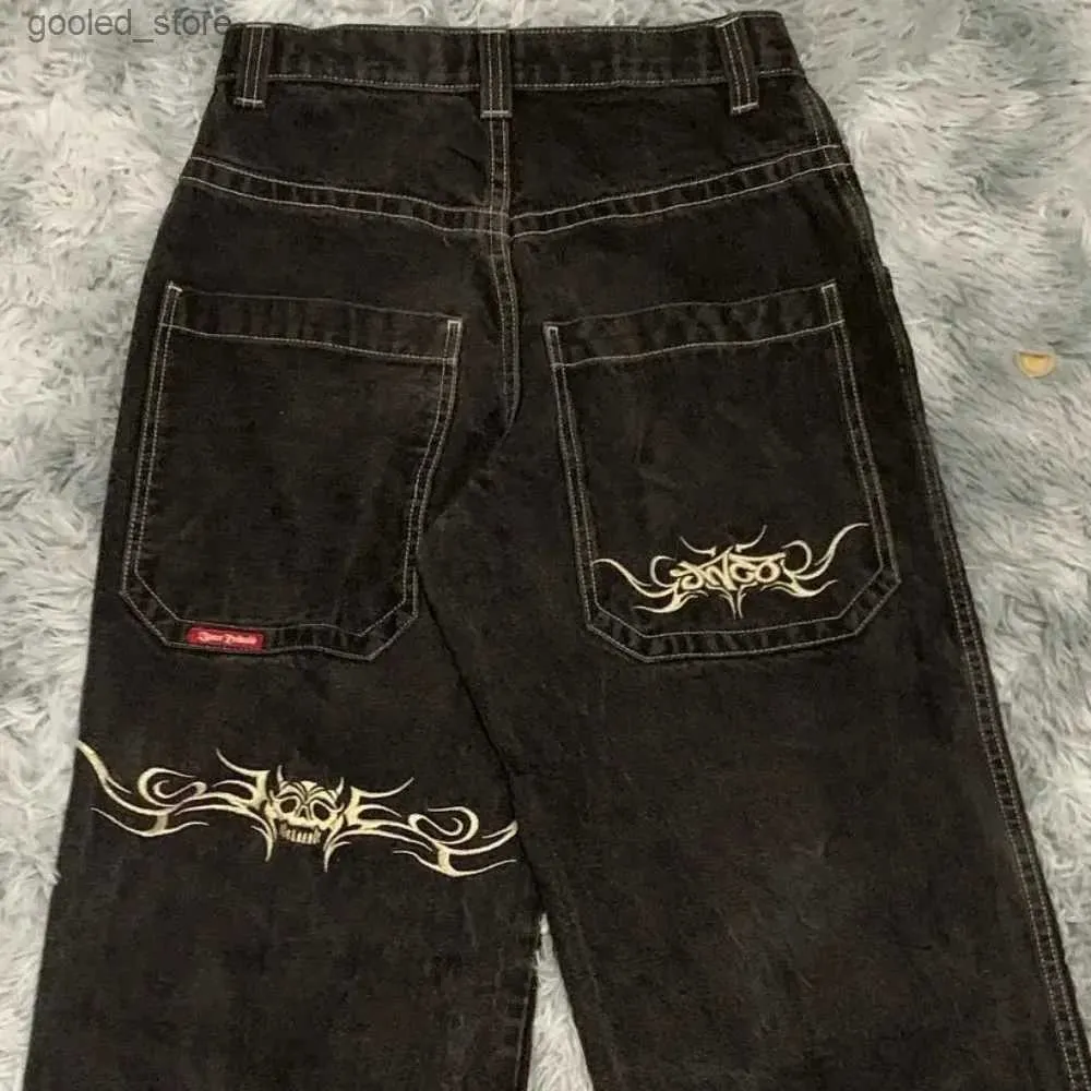 Pantaloni da uomo JNCO Jeans Y2K Hip Hop Retro grafica ricamata Jeans larghi Pantaloni neri Uomo Donna New Harajuku Pantaloni larghi a vita alta gotica Q231023