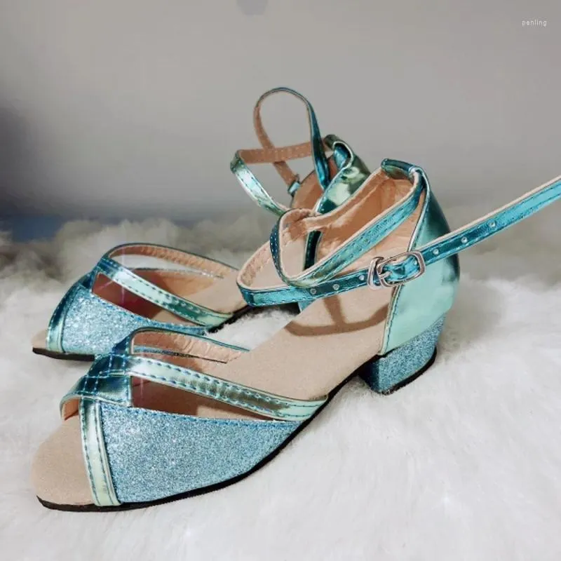 Sapatos de vestido meninas festa princesa crianças sandálias brilhantes salto alto oco cristal peep toe verão crianças bowknot