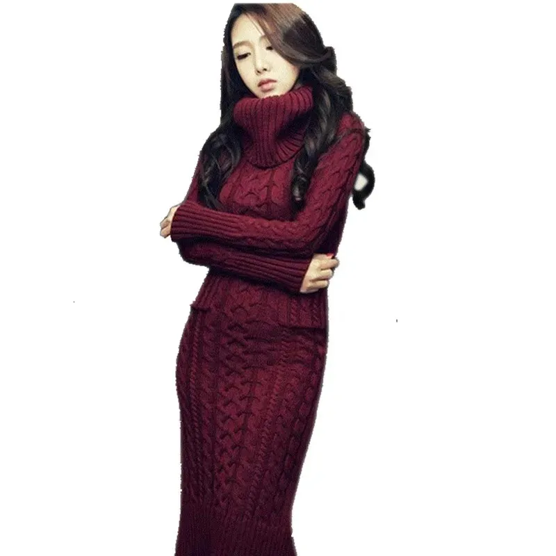 Женские свитера, женская водолазка, эластичное длинное платье-свитер, зимнее утепленное теплое джемпер с переплетением, вязаный пуловер с карманом Femme 231023