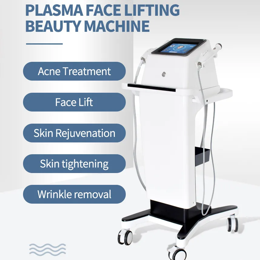 Plasmahudvårdsanordning Föryngring Utjämning Skin Wrinkle Acne Eliminering Dubbelhaka Förbättra kollagen Regenerering Plasma + Kallvärme 2 Handtag Maskin