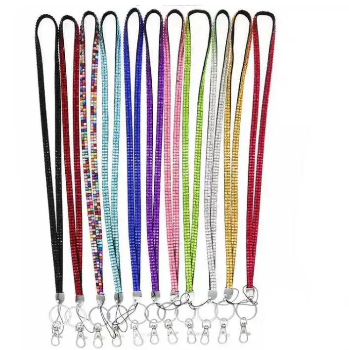 20 stycken bling lanyard blinkar remmar kristall strass i nacken med klo lås id märke hållare för mobiltelefonkamera ll