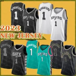 2023 2022 Basketball Jersey San Antonio''Spurs'' Mens Youth 1 Victor Wembanyama Man Black 4845