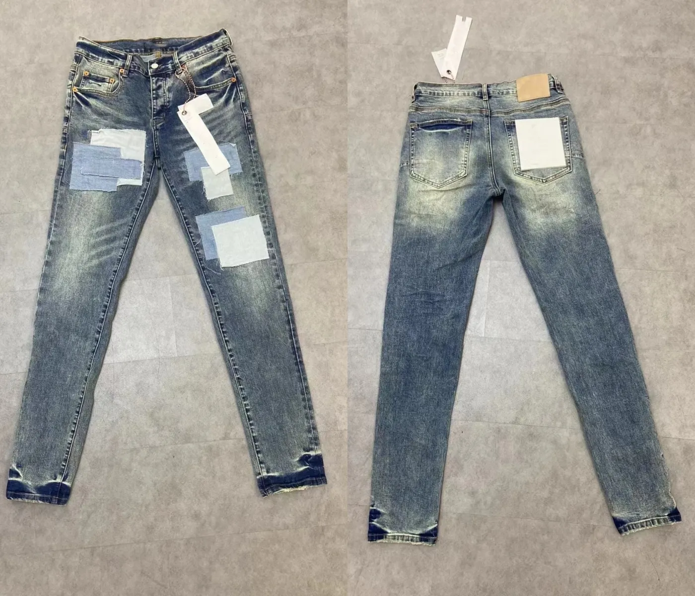 Purple Jeans Designer Mens Straight Denim Jeans Low Waist Zipper