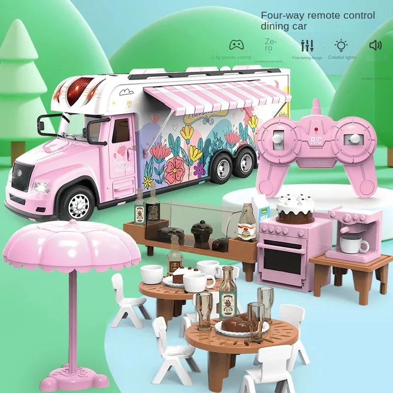 Auto elettrica RC telecomando Ragazza rosa luce elettrica simulazione pranzo a quattro vie modello camper regalo 231021