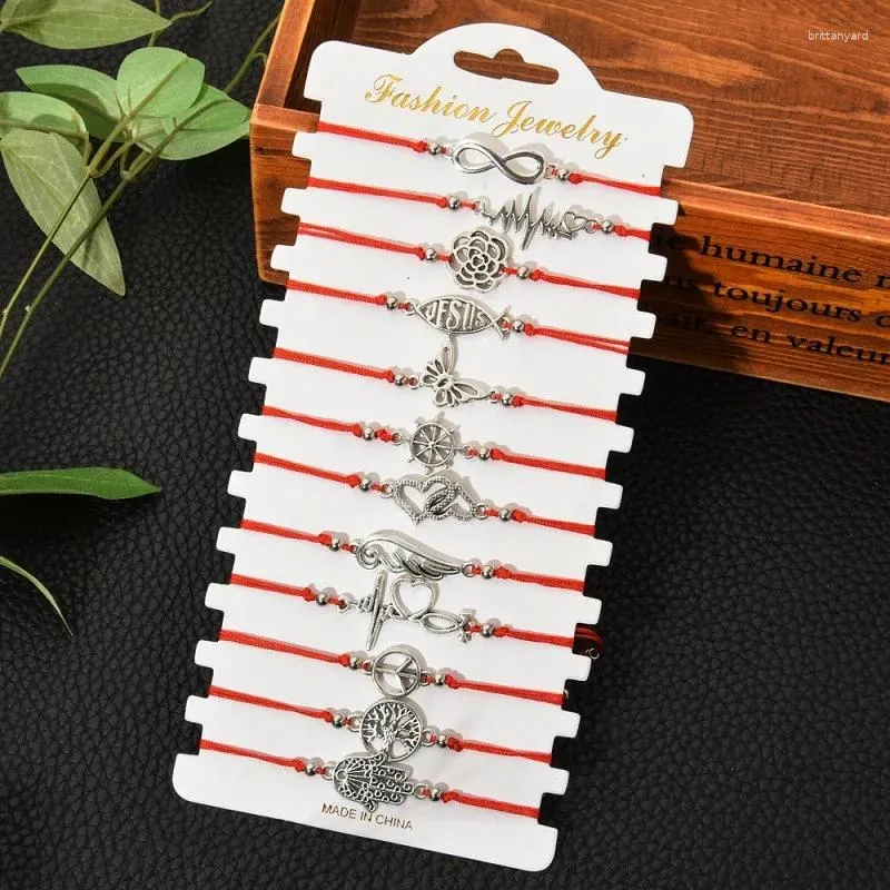 Bracelets de charme 12 pièces/ensemble breloques alliage accessoires Bracelet femmes tissé à la main réglable chaîne rouge à la main mode bijoux cadeau en gros