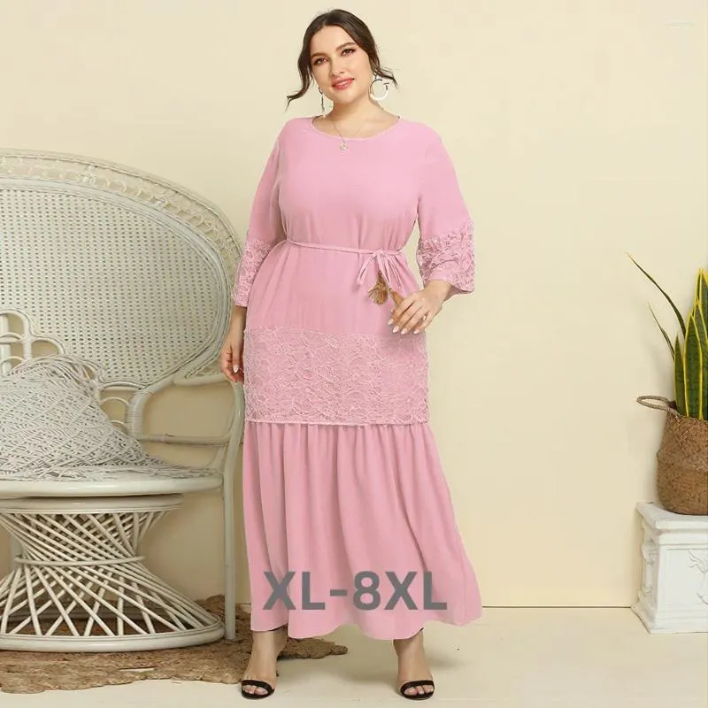 Robe longue de soirée en dentelle pour femmes, grande taille, élégante, Maxi, manches 3/4, col rond, basique, formelle, bureau, dames, 3xl, 4xl, 5xl, 6xl