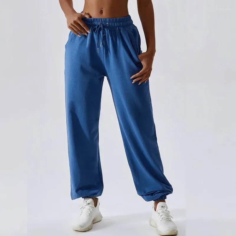 Active Pants Tunic midja Sweatpants Pocket Yoga Outdoor Casual Women Fitness Running Gym Loose Sports Trousers