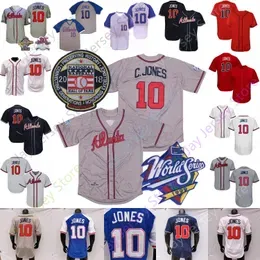 Chipper Jones Jersey 1995 WS White Grey Vintage 2018 Hall Of Fame Retirement Patch Cream Navy Red Pullover Size S-3XL
