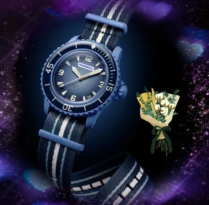 Casal feminino masculino amantes relógios pulseira de nylon bateria Qurtz e relógio de movimento mecânico automático safira 5ATM à prova d'água luminosa safira relógio de cerâmica presentes