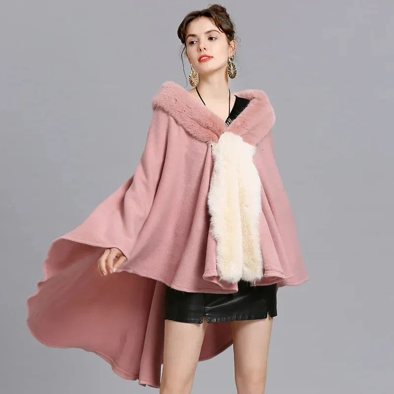 Cape femme Vestes pour femmes de luxe en fausse fourrure Patchwork manteau tricoté pour les femmes grande taille Cardigans en vrac pour dame vêtements de sortie d'hiver Poncho Capes irrégulières 231023