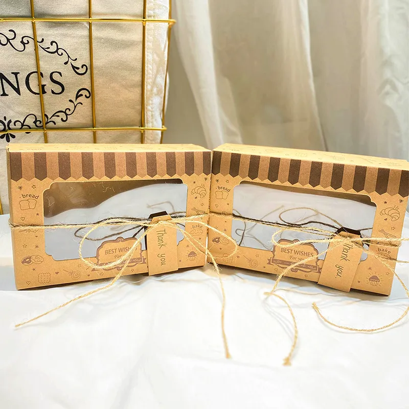 Kraft Paper Packing Box With Transparent Window Candy Cake Boxes Wedding Party Cookie Favor Gifts Box Baby Shower Decor LX6189