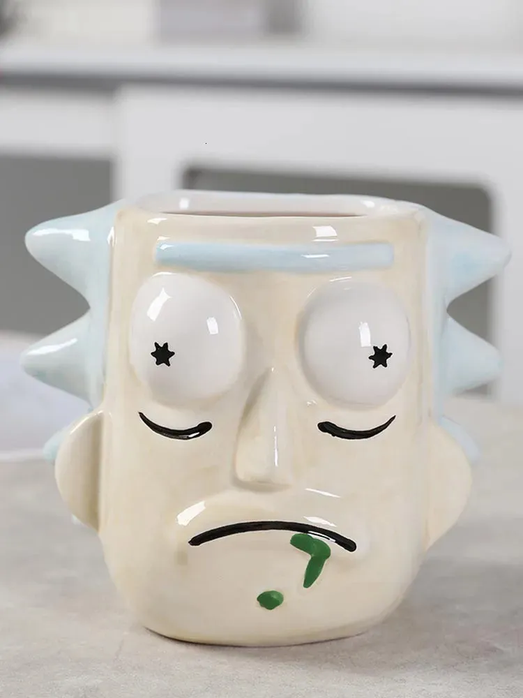 머그잔 400ml 500ml Rick and Morti Ceramic Mug 커피 밀크 우유 컵 사무실 물 대용량 3D 홈 키친 음료웨어 231023