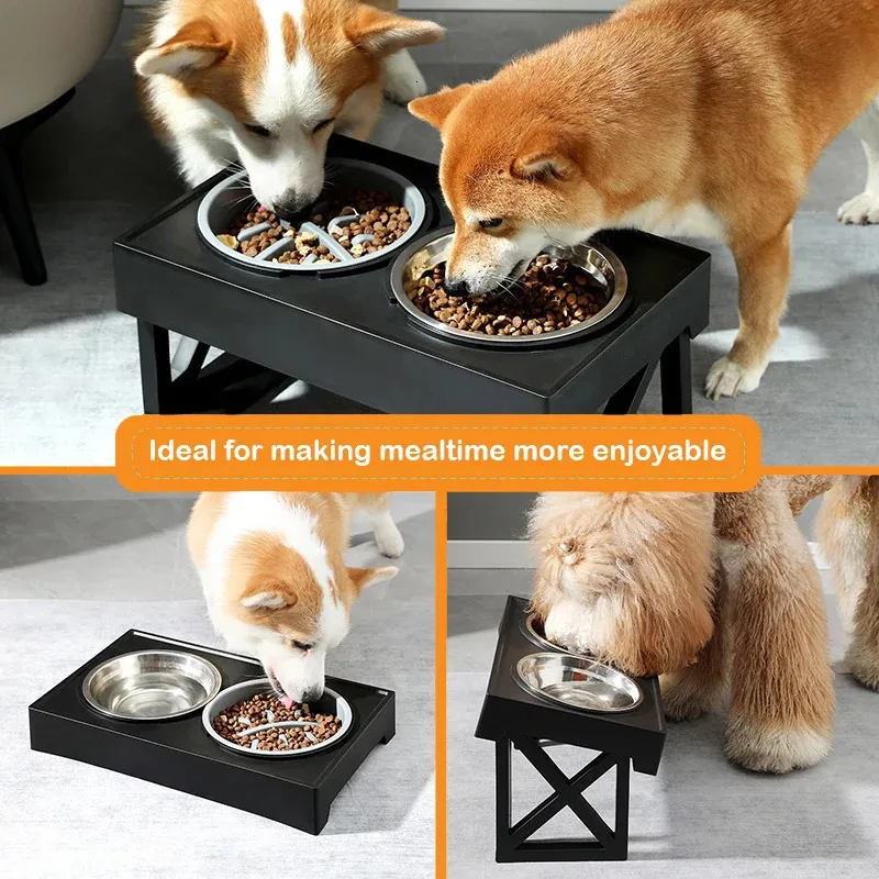 Adjustable Elevated  Elevated Dog Bowls With Slow Feeder Perfect For  Medium To Large Dogs Raised Height For Food And Water Standing Design  231023 From Jia10, $29.71