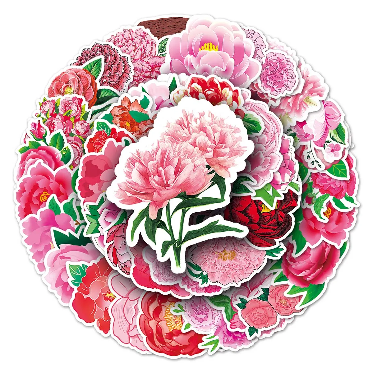 50 PCS Peonies Karikatür Graffiti Yaratıcı Diy Dekoratif PVC Telefon Kılıfı Dizüstü Bilgisayar Su Geçirmez Sticker