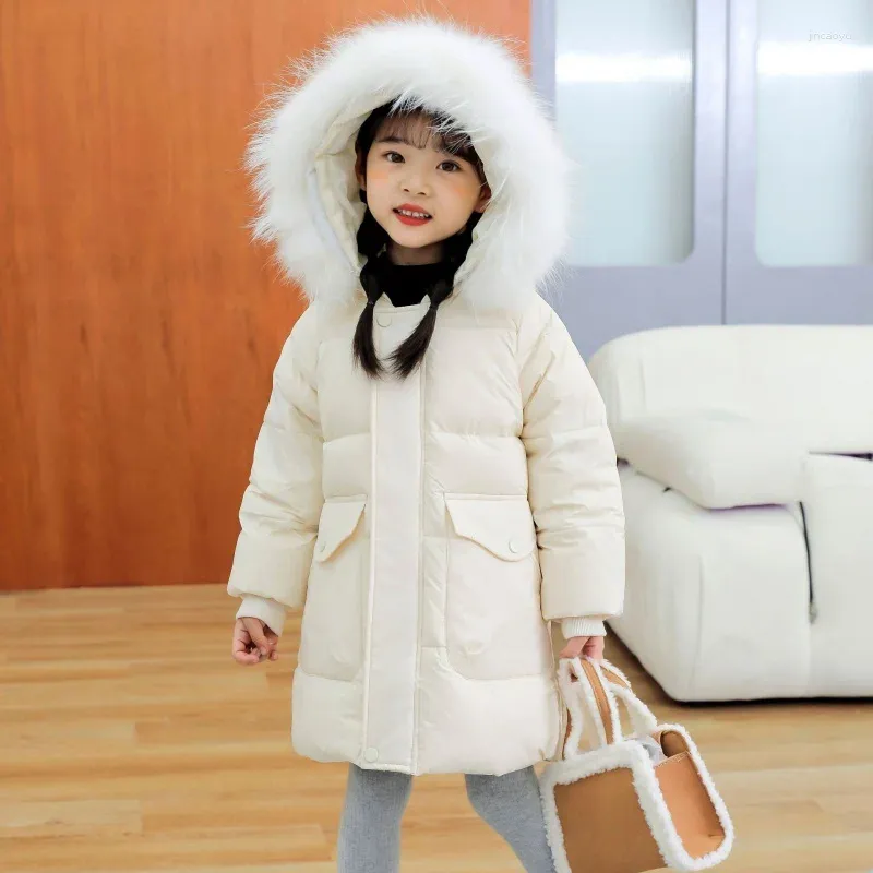 Down Coat Live Supply 2023 Children's Mid-Length Boys Girls Genuine Fur Collar Thick Jacket