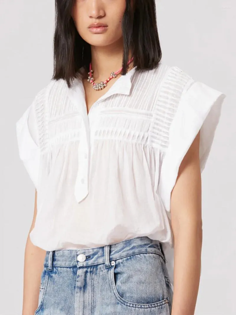 Women's Blouses Stand Collar Shirt Sleeveless White Or Pink Pleated Top Irregular Hem Sweet 2023 Ladies Short Blouse With Buttons
