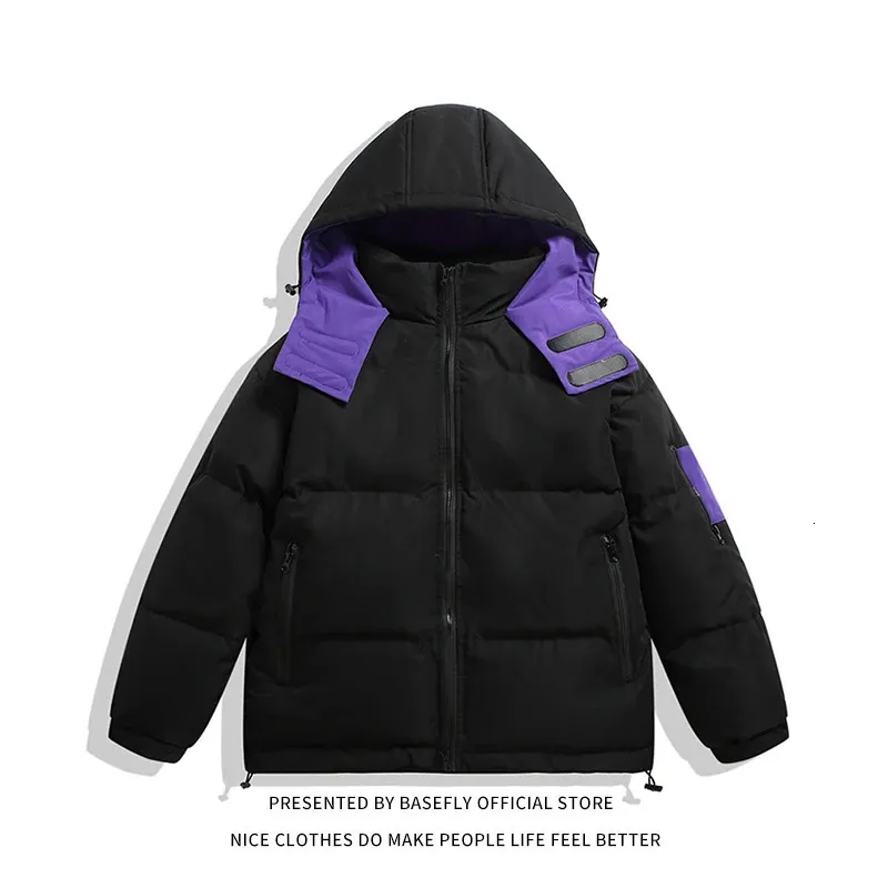 Men's Down Parkas Solid Hooded Thick Warm Winter Men Bomber Puffer Jacket Unisex Women Parka Couple High Streetwear Coat Varisty Chic Daily Wear 231023