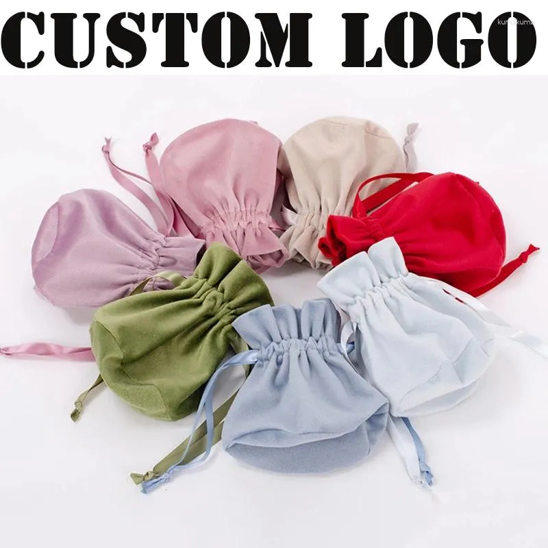 Gift Wrap 5 Pcs Custom Logo Drawstring Flannel Small Bags Wedding Jewelry Candy Ribbon Rope Storage Birthday Party Gifts Package