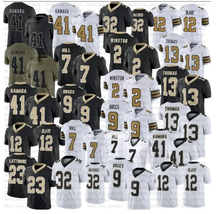 Alvin Kamara Derek Carr Football Jersey 2023 Men Tyrann Mathieu Jameis Winston Chris Olave Marshon Lattimore Jamaal Williams Taysom Hill