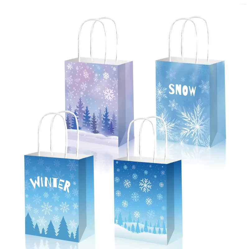 Presentförpackning BD160 12st Vinter snöflingor Vackra jul- och årsfester hand hållna gåvor rep Kraft papperspåsar