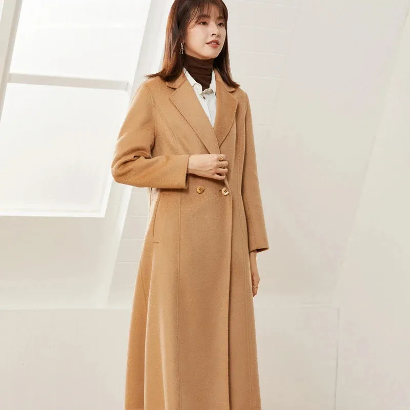 Mulheres misturas de lã outono e inverno luz luxo highend midlength terno colarinho 100% puro casaco jaqueta água ondulação boutique 231023