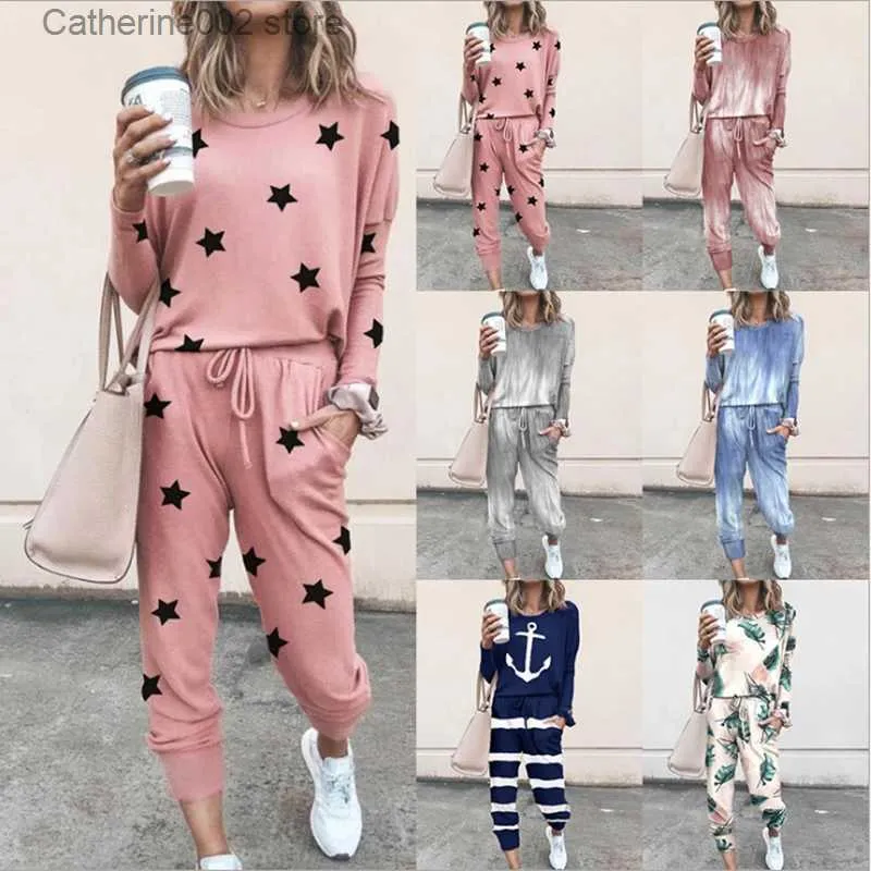 Kvinnors tvådelade byxor 2020 Spring Autumn Fashion Sweatshirts Sporting Suit Female Women Pullover Two Piece Sticked Set Slim Tracksuit T231024