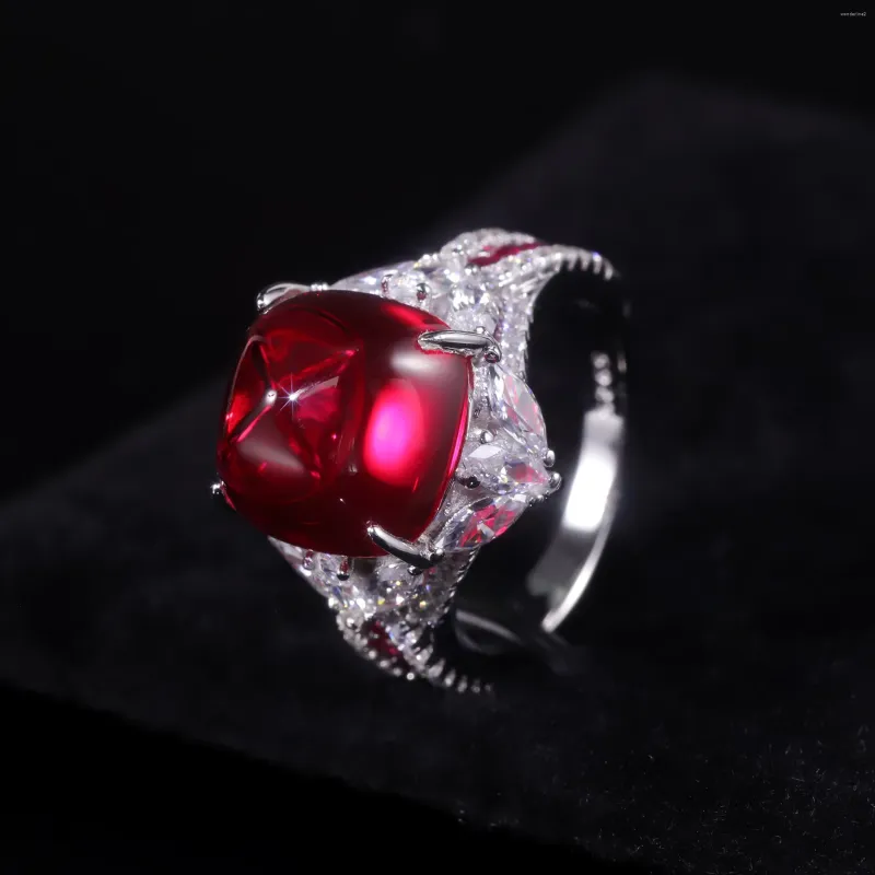 Cluster Rings GEM'S BALLET Vintage Lab Created Ruby Art Deco Ring 925 Sterling Silver Gemstone Statement For Women July Birthstone