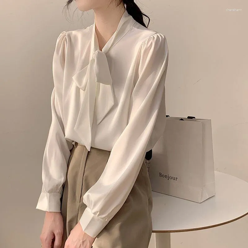Women's Blouses White Long Sleeve Button Down Shirt High-grade Chiffon Spring And Summer Top Bow Professional