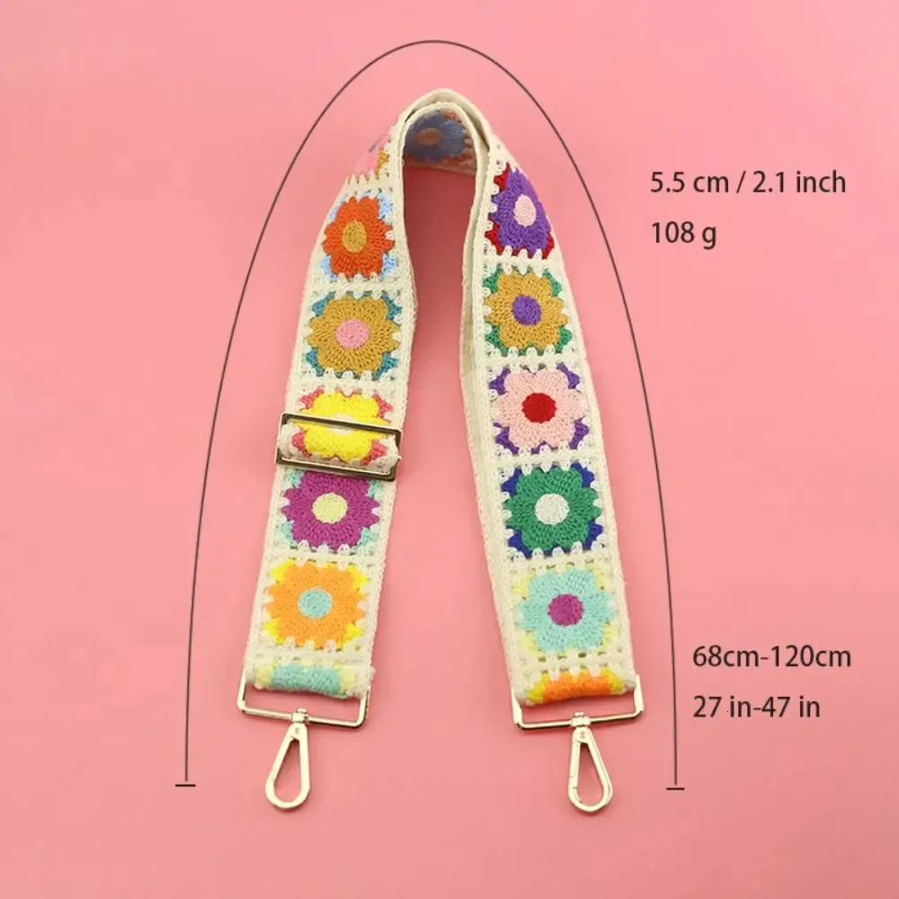 Crochet Flower Purse Straps 2 Inch Wide Adjustable Crossbody