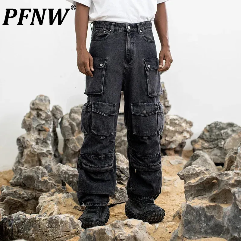 Jeans da uomo PFNW Streetwear Autunno Inverno Marchio di moda Rifiuti Suolo Industria pesante Tasche vintage Addensare Pantaloni cargo 12Z5253 231024