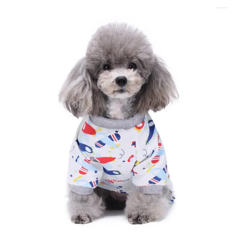 Dog Apparel Puppy Cat Airplane Plane Print Soft Jumpsuit Pajamas Warm Coat Pet Clothes