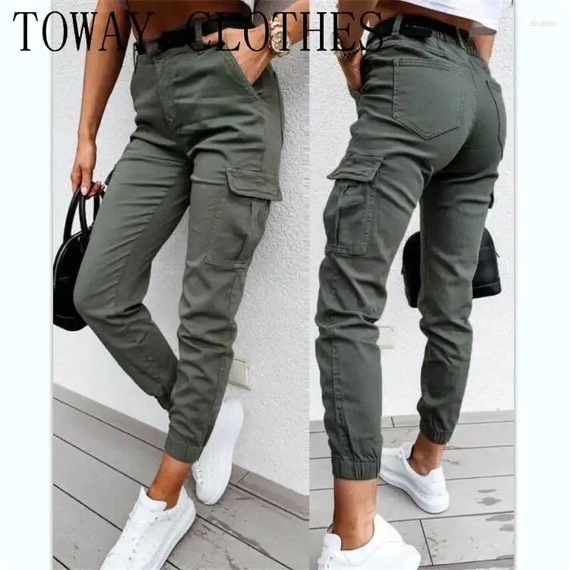 Pantalones De Mujer Diseño De Bolsillo Puño Cargo Autunm Casual